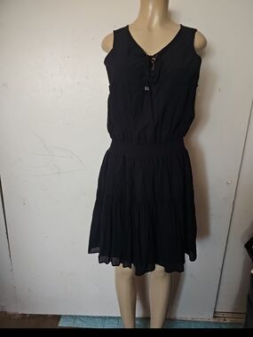 Universal Thread Black Sleeveless Tie-Front Tiered Mini Dress